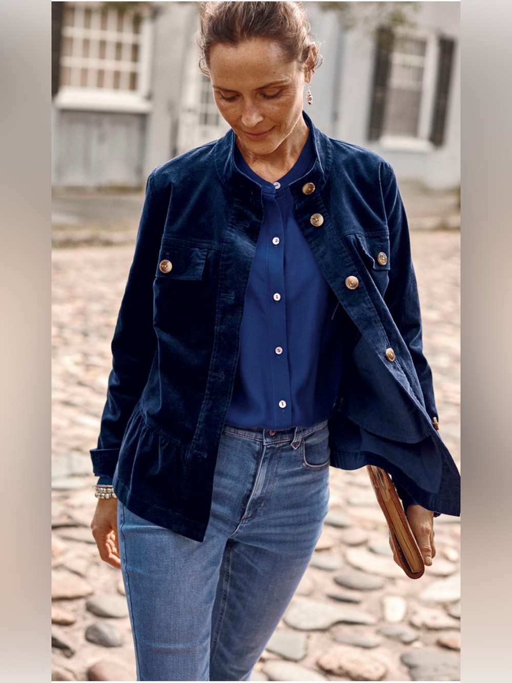 J. Jill Navy Blue Corduroy Peplum Jacket NWT Size M